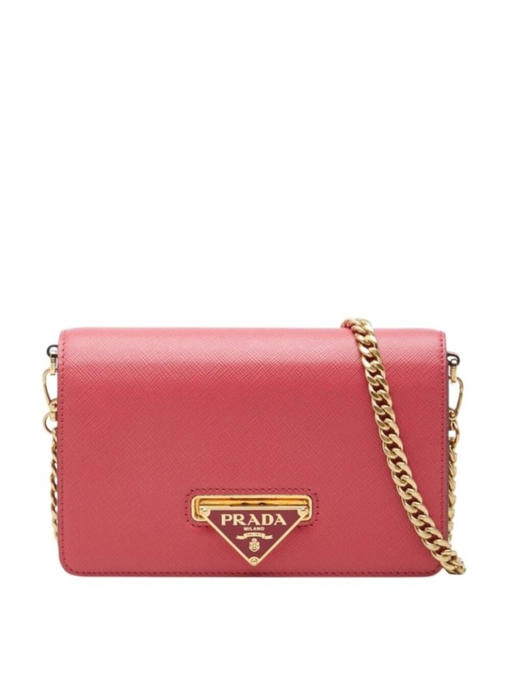 Prada Crossbody Chain Wallet Shoulder Bag Pink Saffiano Leather